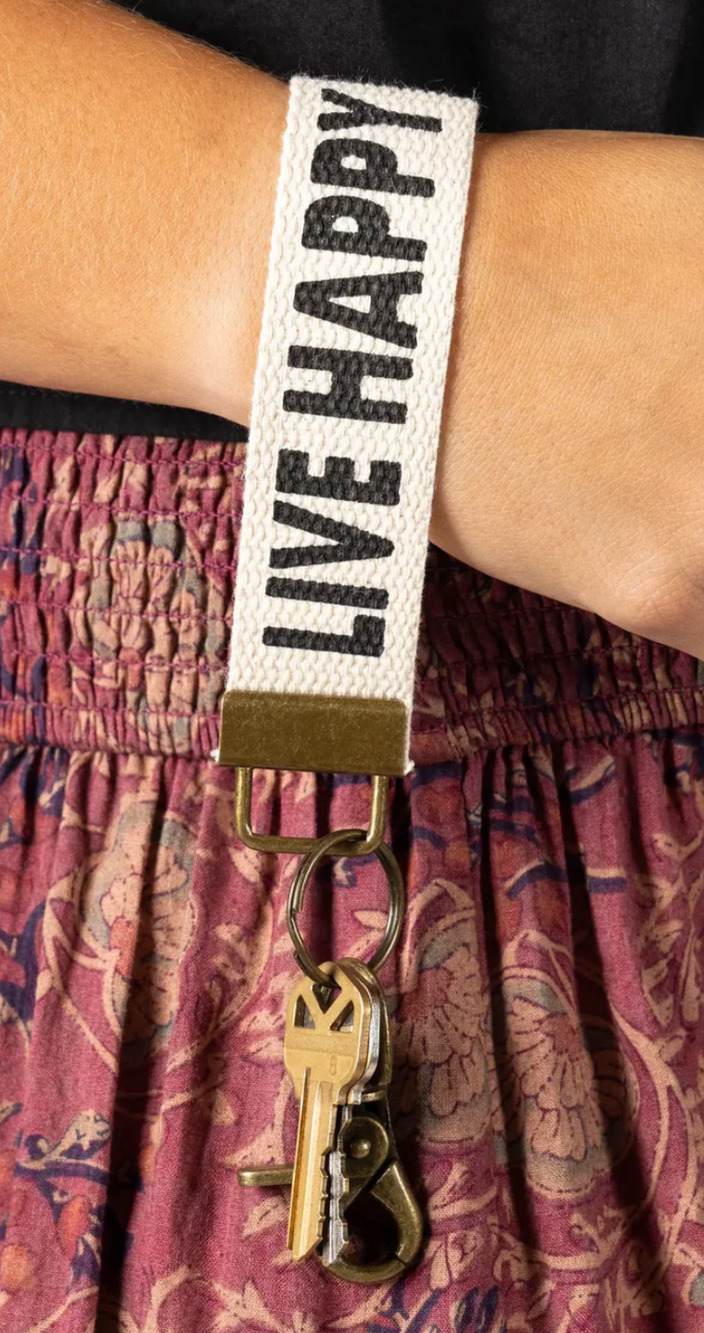 Natural Life Live Happy Canvas Key Chain NEW!
